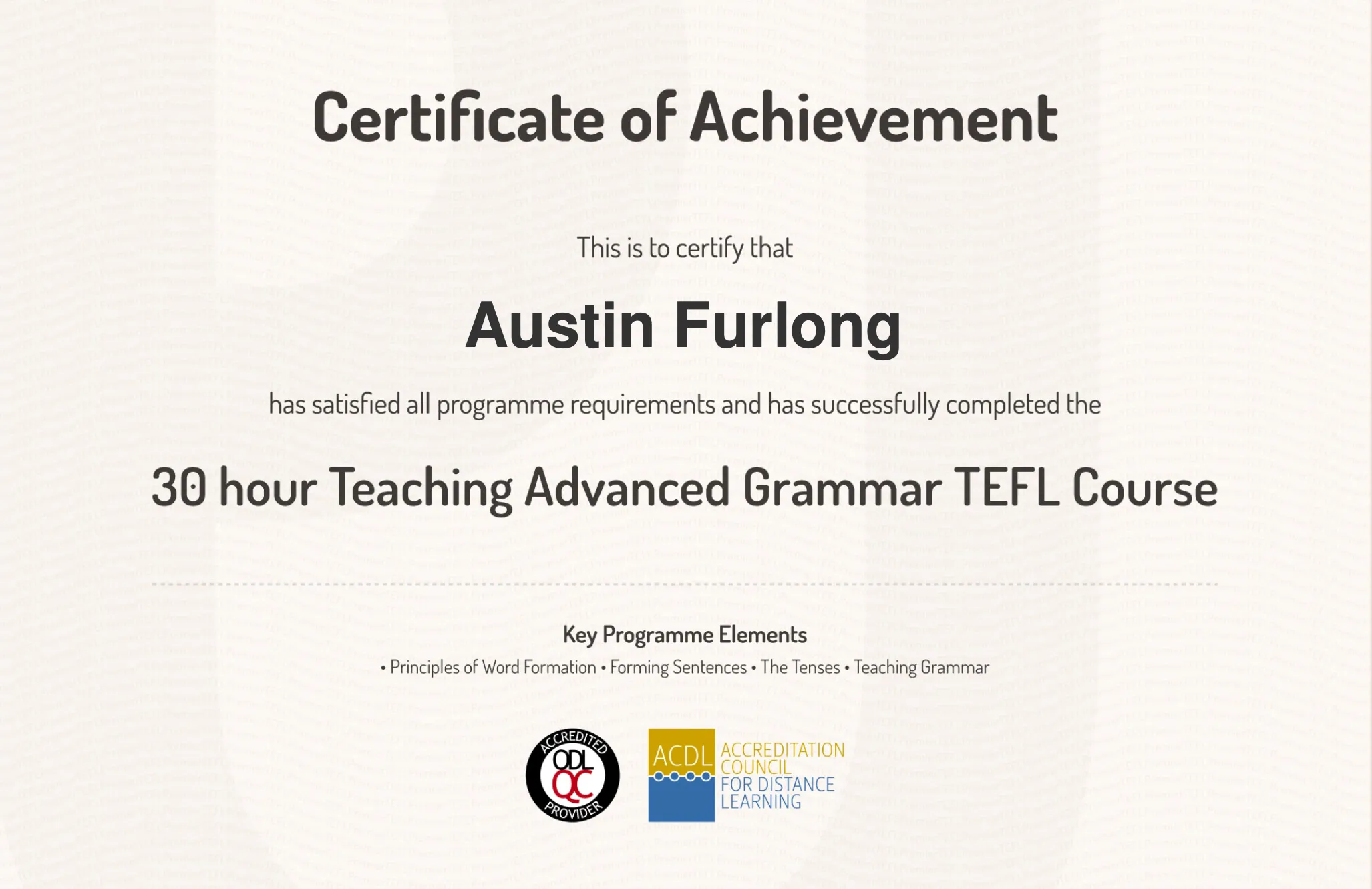 Advanced Grammar Certificate